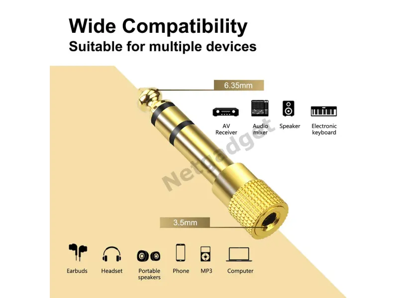 Fiche adaptateur plaqué or 6.35 à 3.5mm - Netgadget